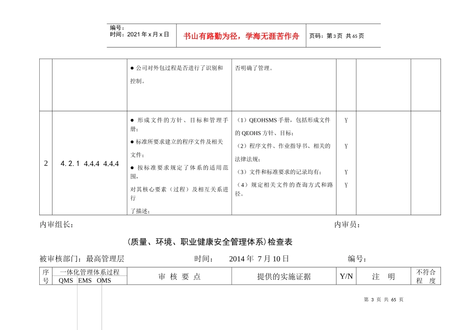 某公司质量健康环境一体化管理体系检查表_第3页