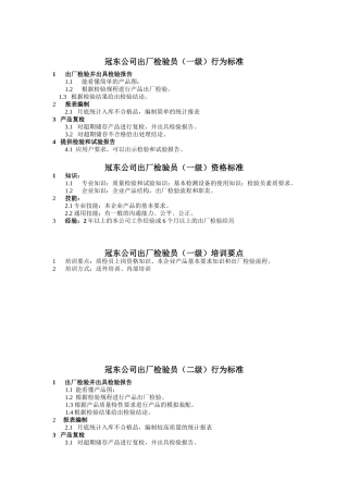 冠东公司出厂检验员(一级)行为标准
