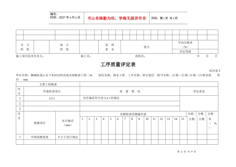 工序质量评定表D400_第2页