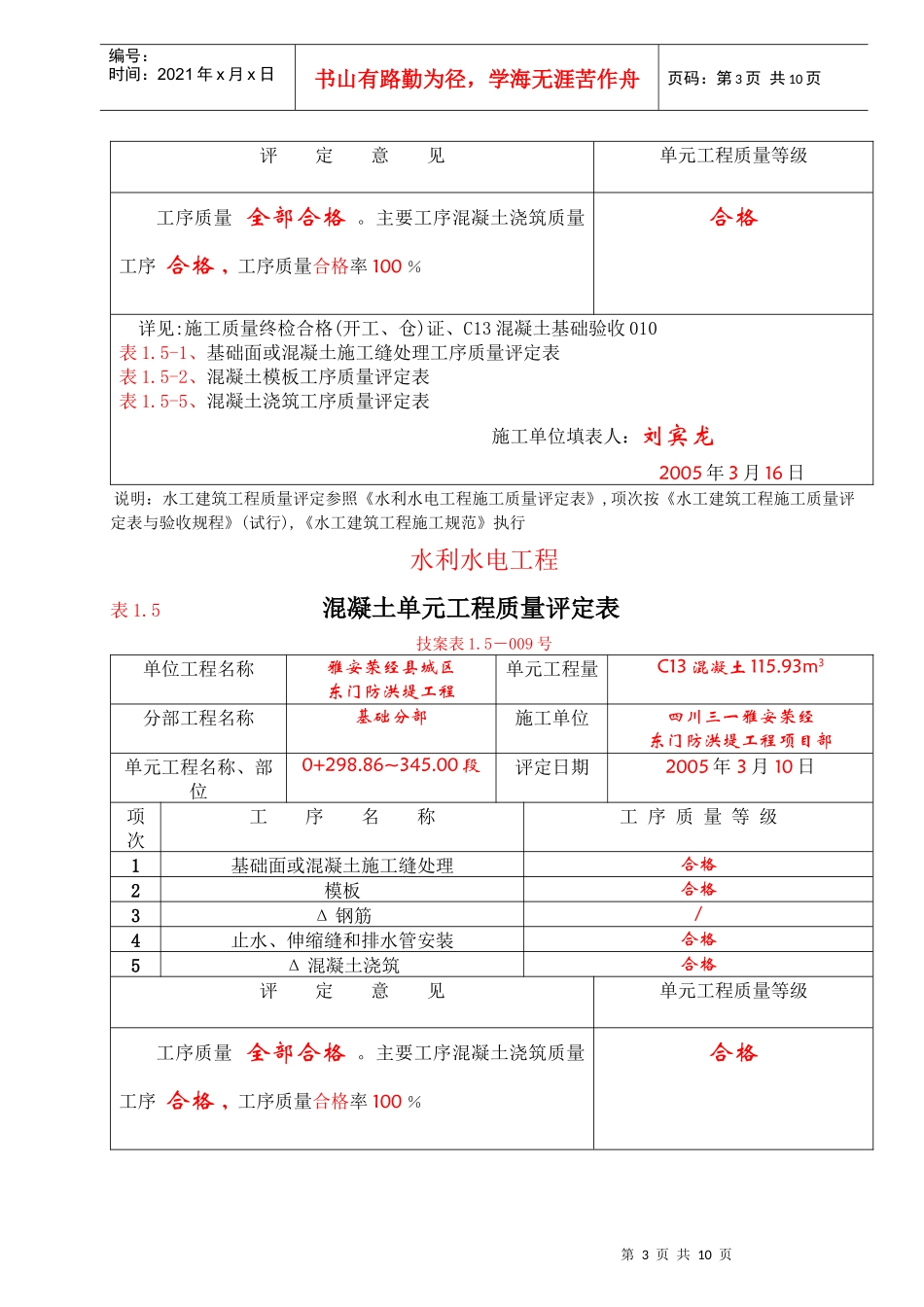 1-5混凝土单元质量评定表_第3页