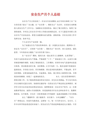 《安全管理文档》之安全生产月个人总结