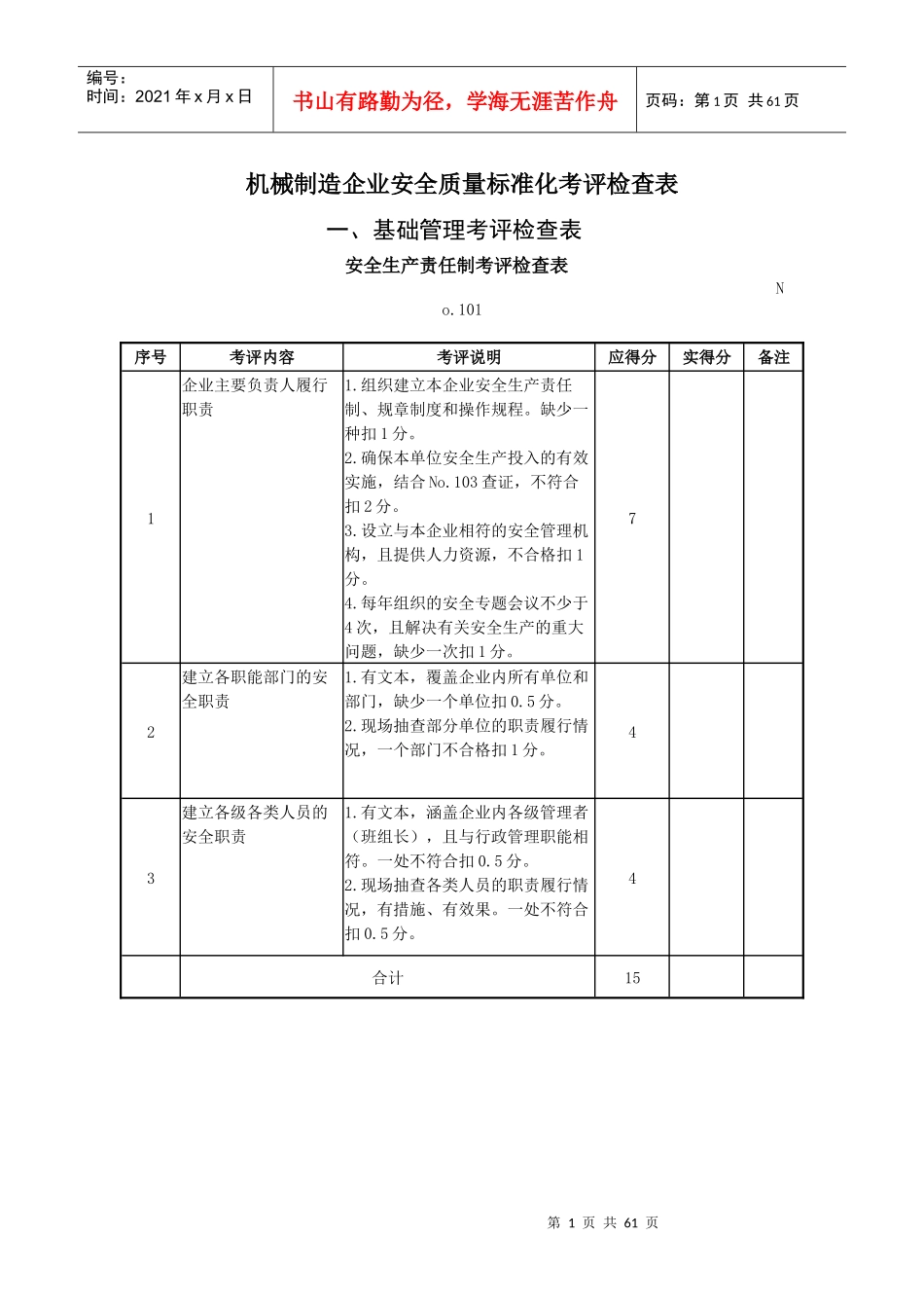 机械制造企业安全质量标准化考评检查表_第1页