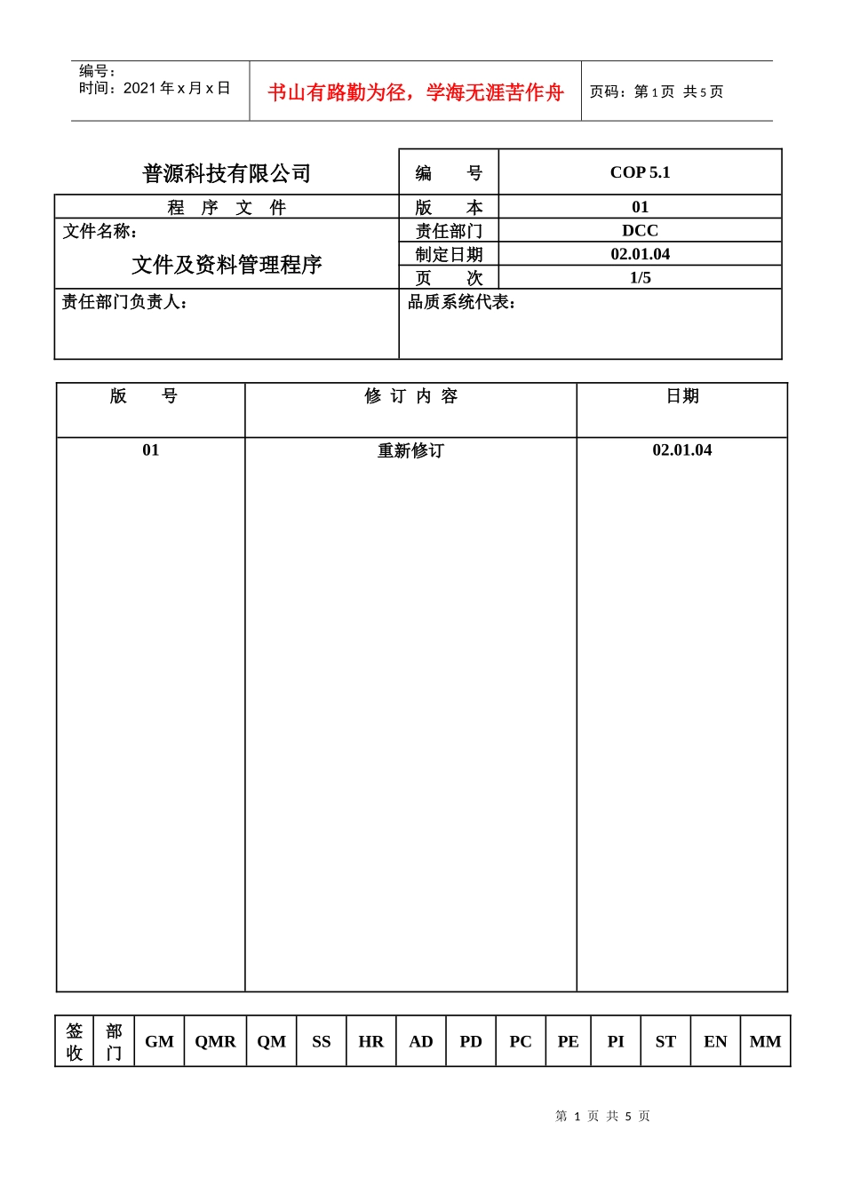 质量体系编写表格Cop5-1_第1页