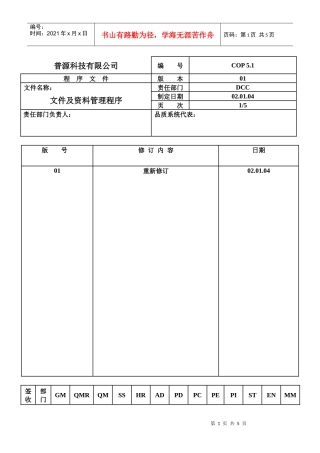 质量体系编写表格Cop5-1