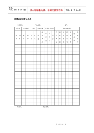 质量改进因素记录表