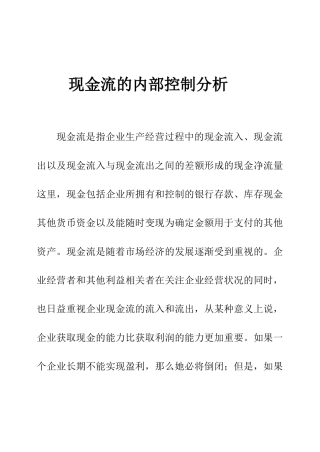 现金流及内部控制分析概述