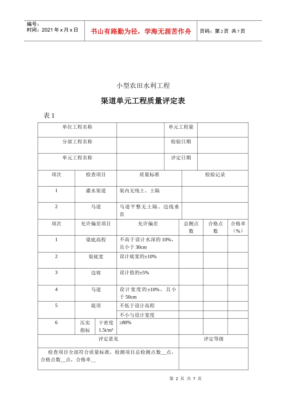 渠道单元工程质量评定表_第2页