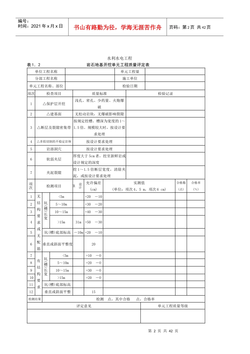 水利水电工程涪阳质量评定表_第2页