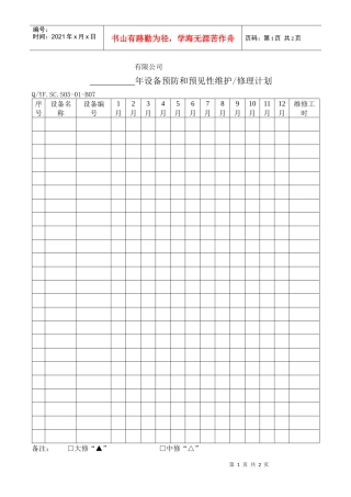 TS16949体系设备预防和预见性维护及修理计划