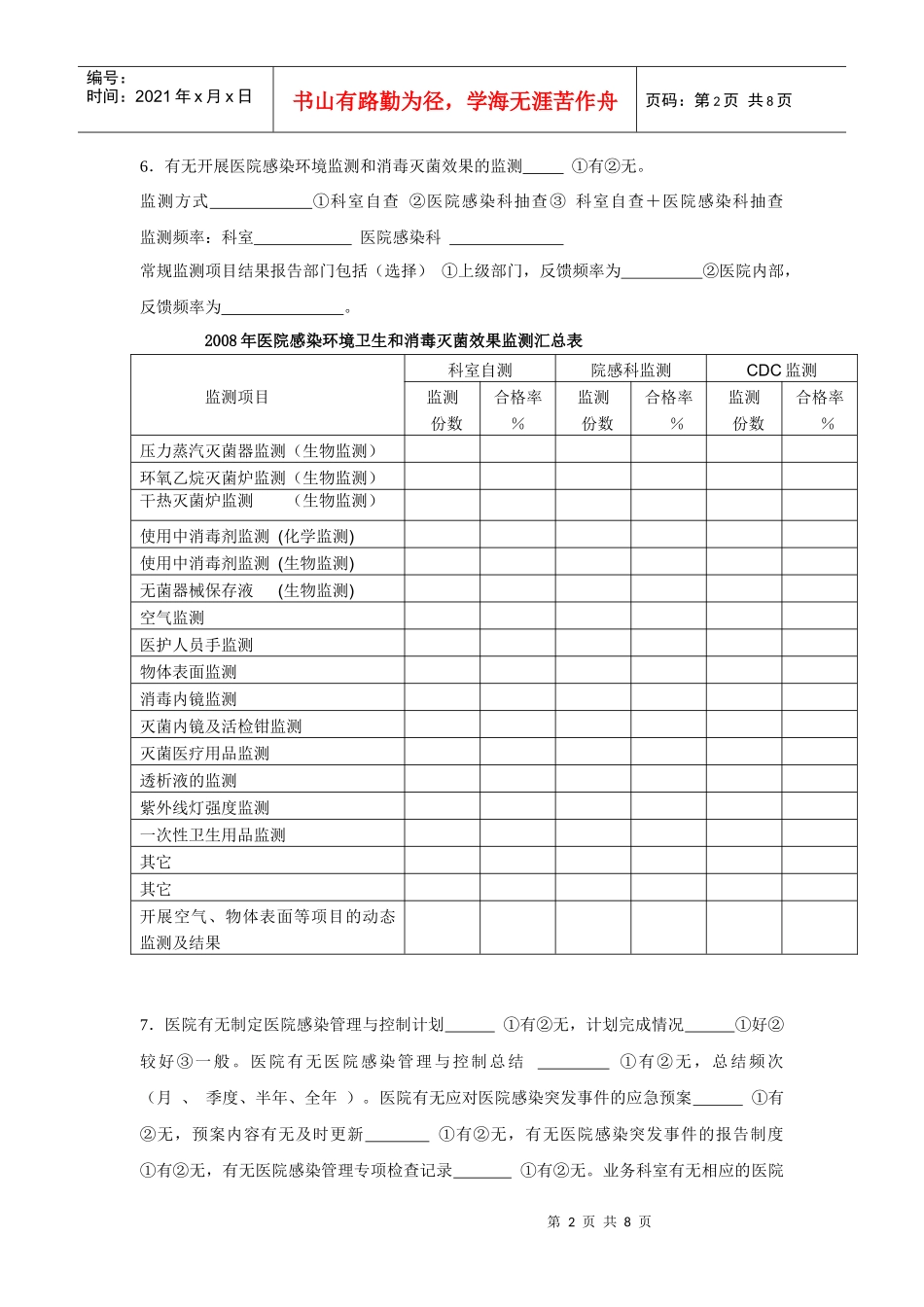 医院消毒质量与感染控制调查表_第2页