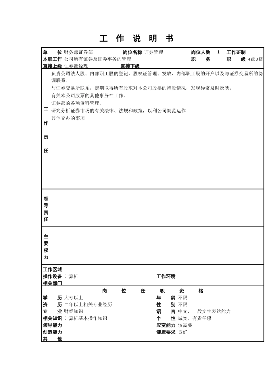 财务部证券部岗位职责说明_第3页