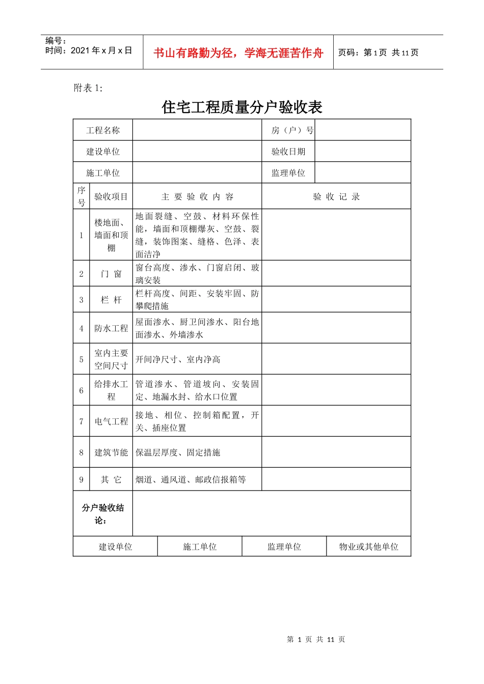 安徽省住宅工程质量分户验收实施细则 附表1-9_第1页