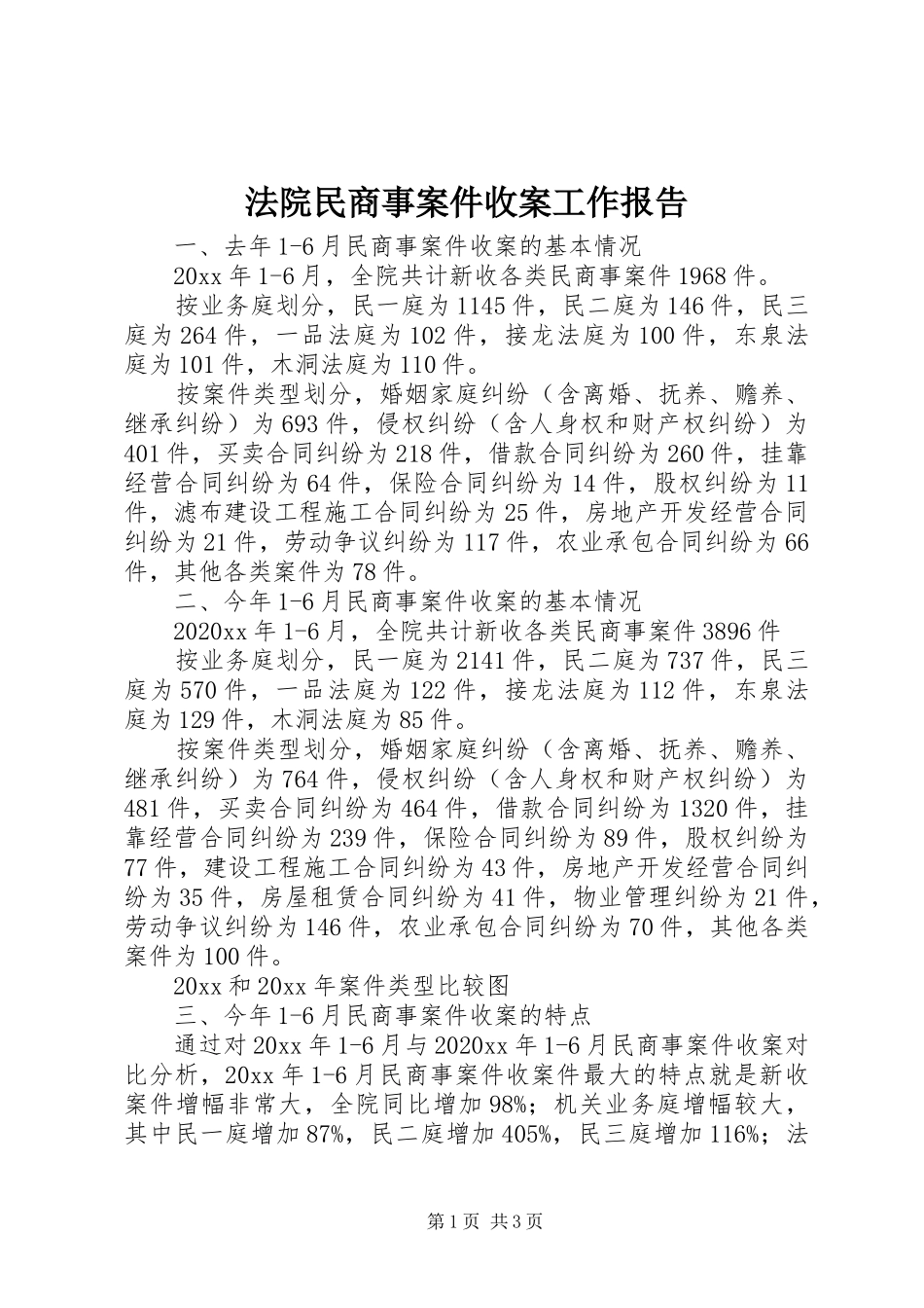 法院民商事案件收案工作报告_第1页
