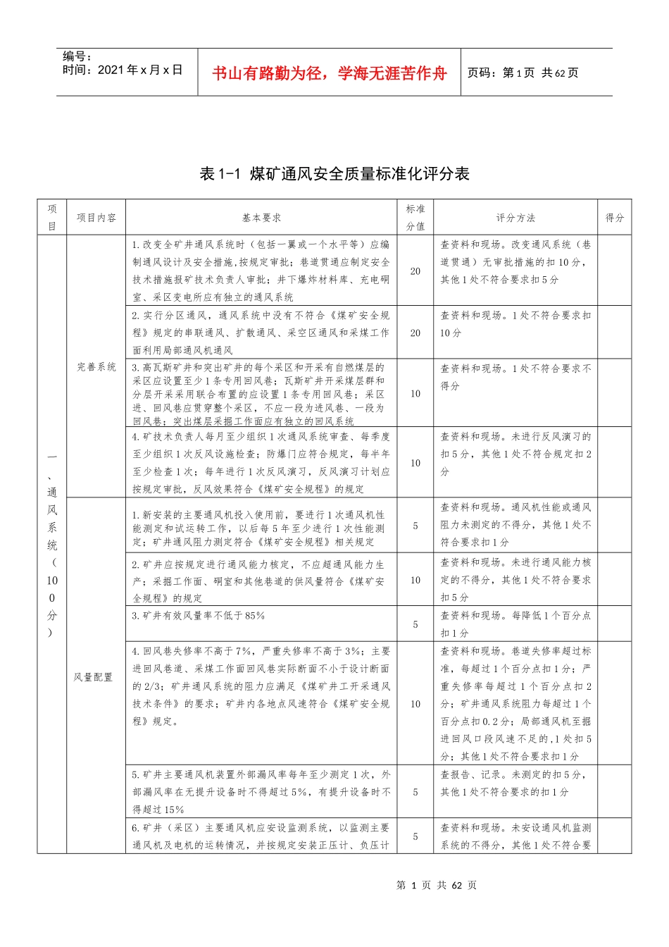煤矿安全质量标准化评分表(新规定)_第2页