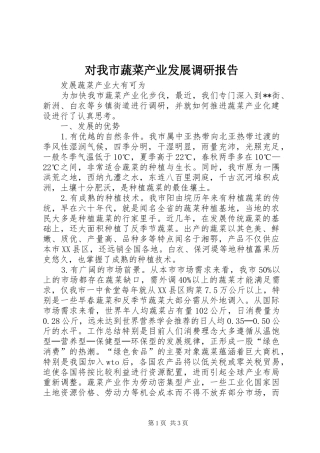 对我市蔬菜产业发展调研报告