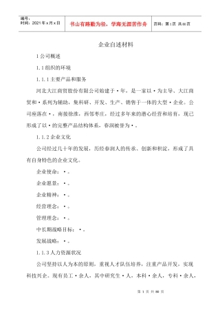 某某公司省长市长质量奖申报自述材料