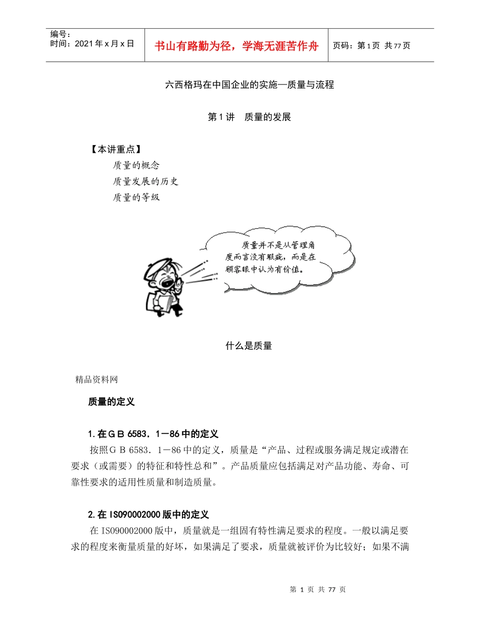 六西格玛在中国企业的实施—质量与流程_第1页