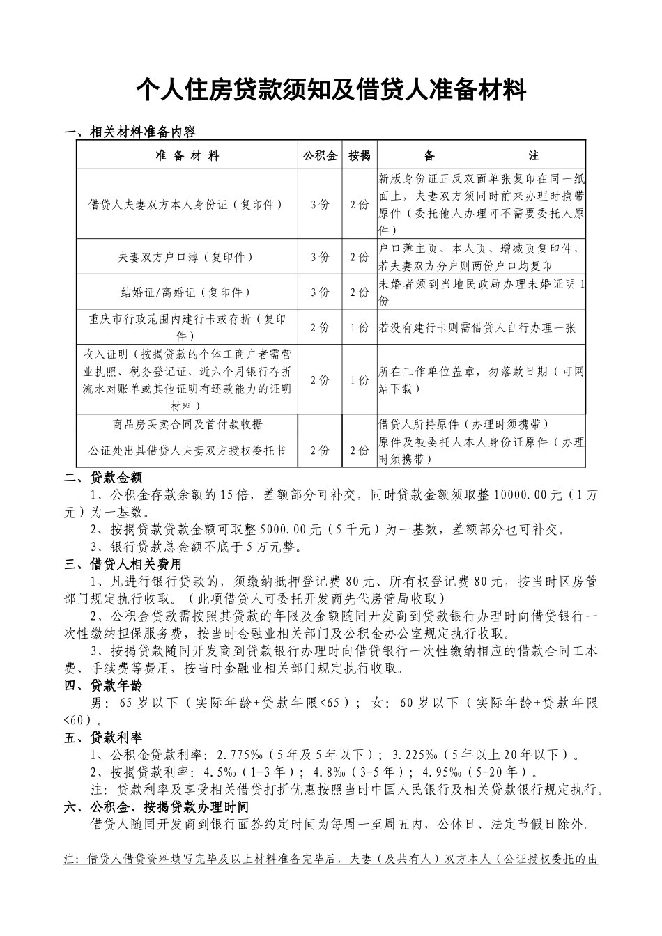 个人住房贷款须知及借贷人准备材料一、相关材料准备内容准备_第1页