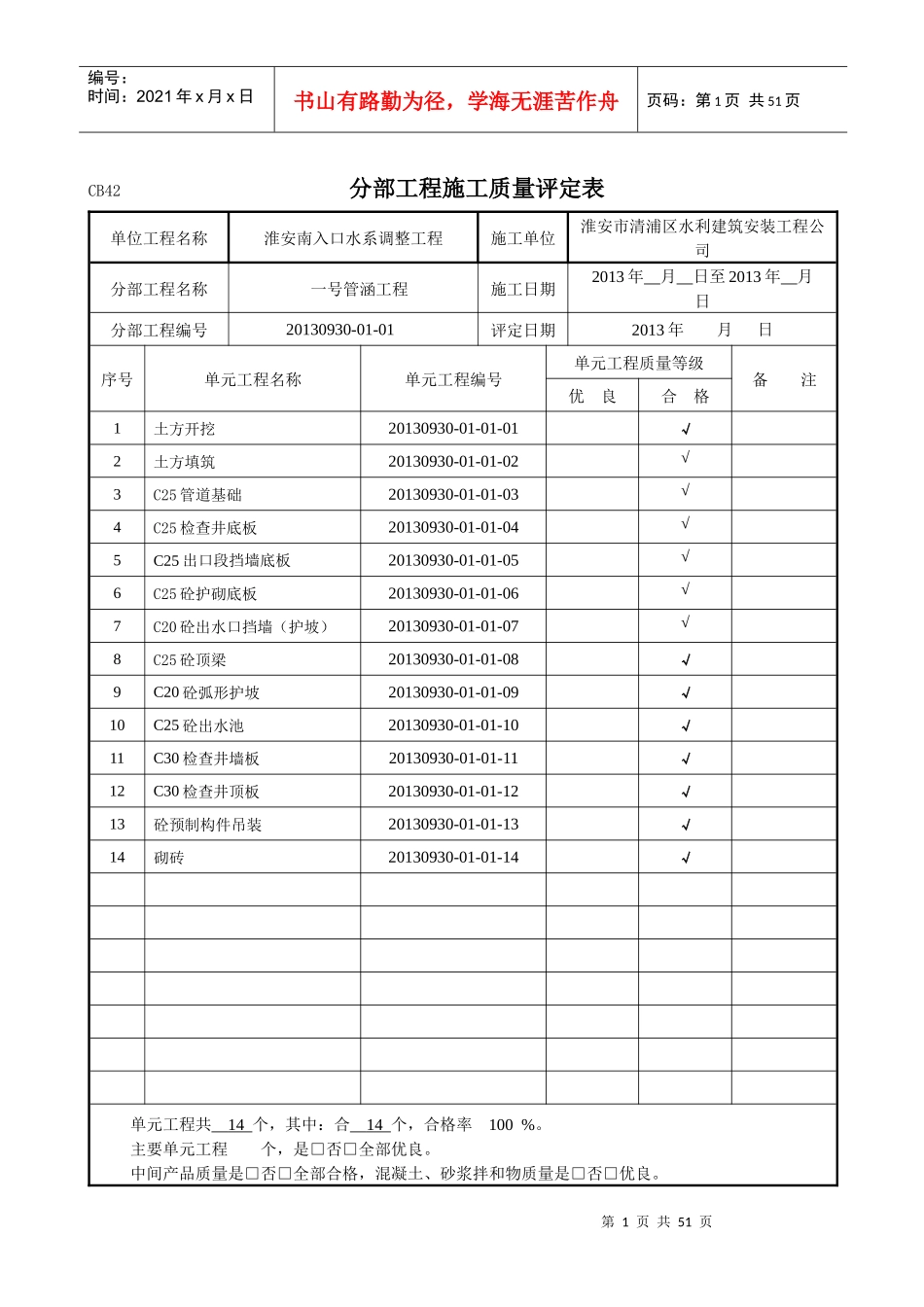 CB42-分部工程质量评定表_第1页