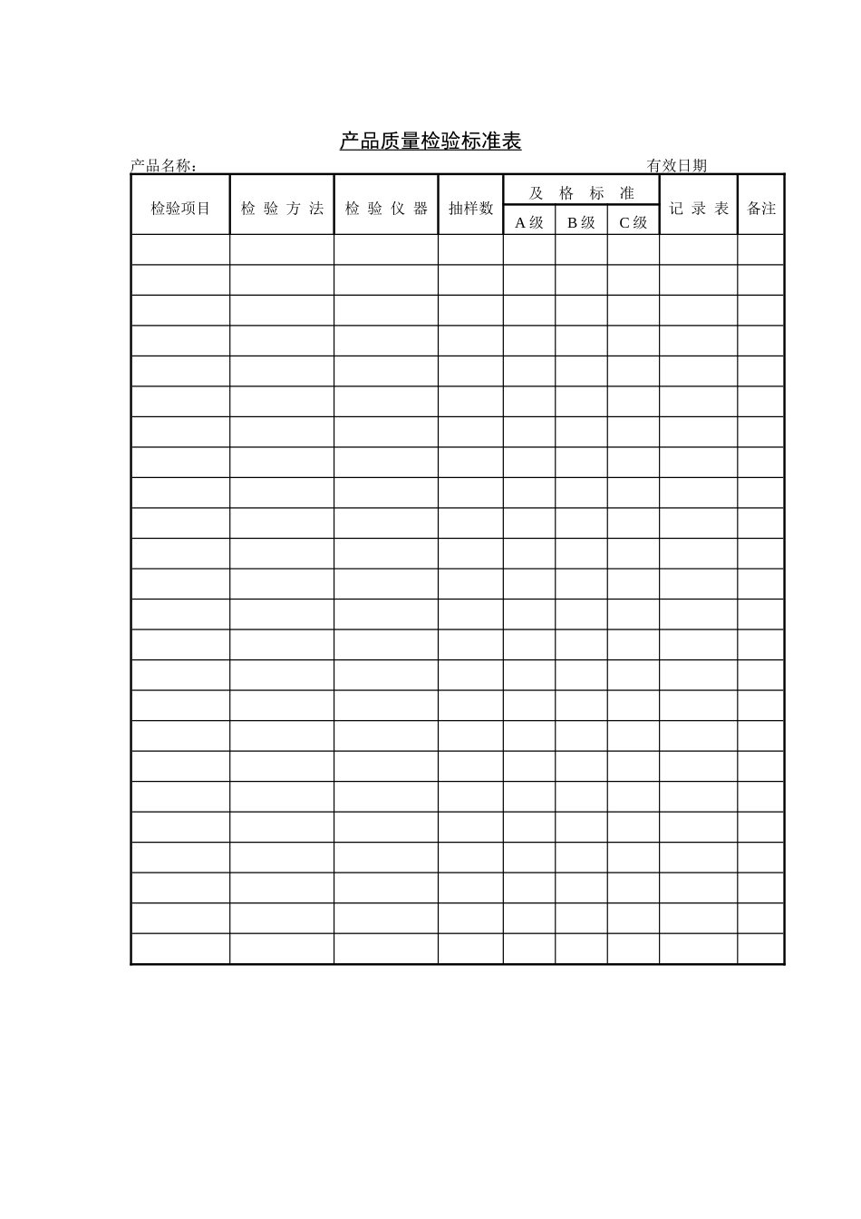 质量检验表格-产品质量检验标准表_第1页