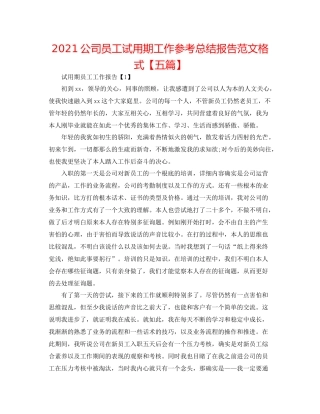 公司员工试用期工作参考总结报告范文格式【五篇】