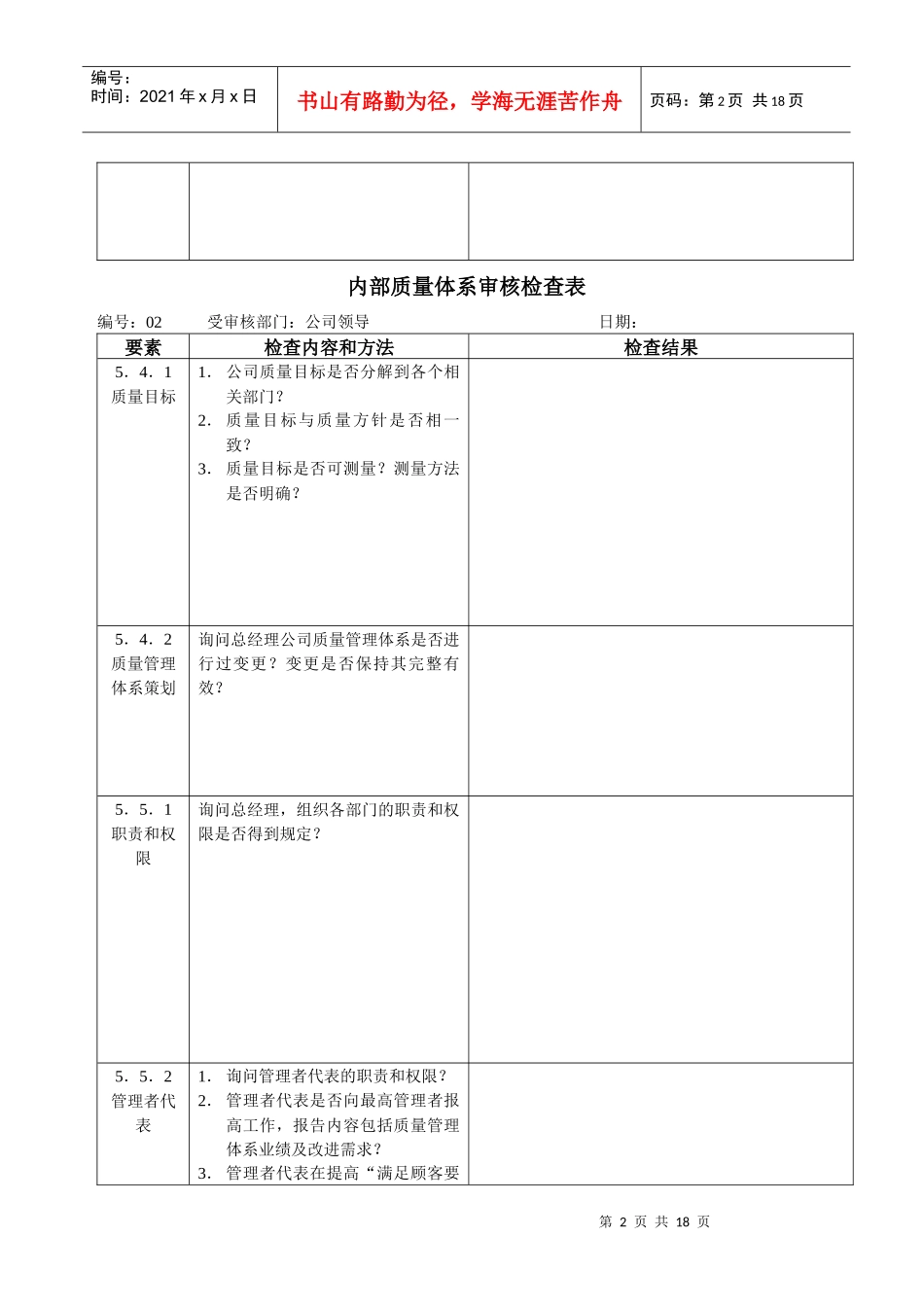 内部质量审核检查表(XXXX3)_第2页