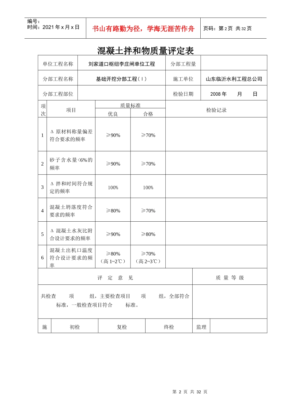 表120-2混凝土拌和质量评定表_第2页
