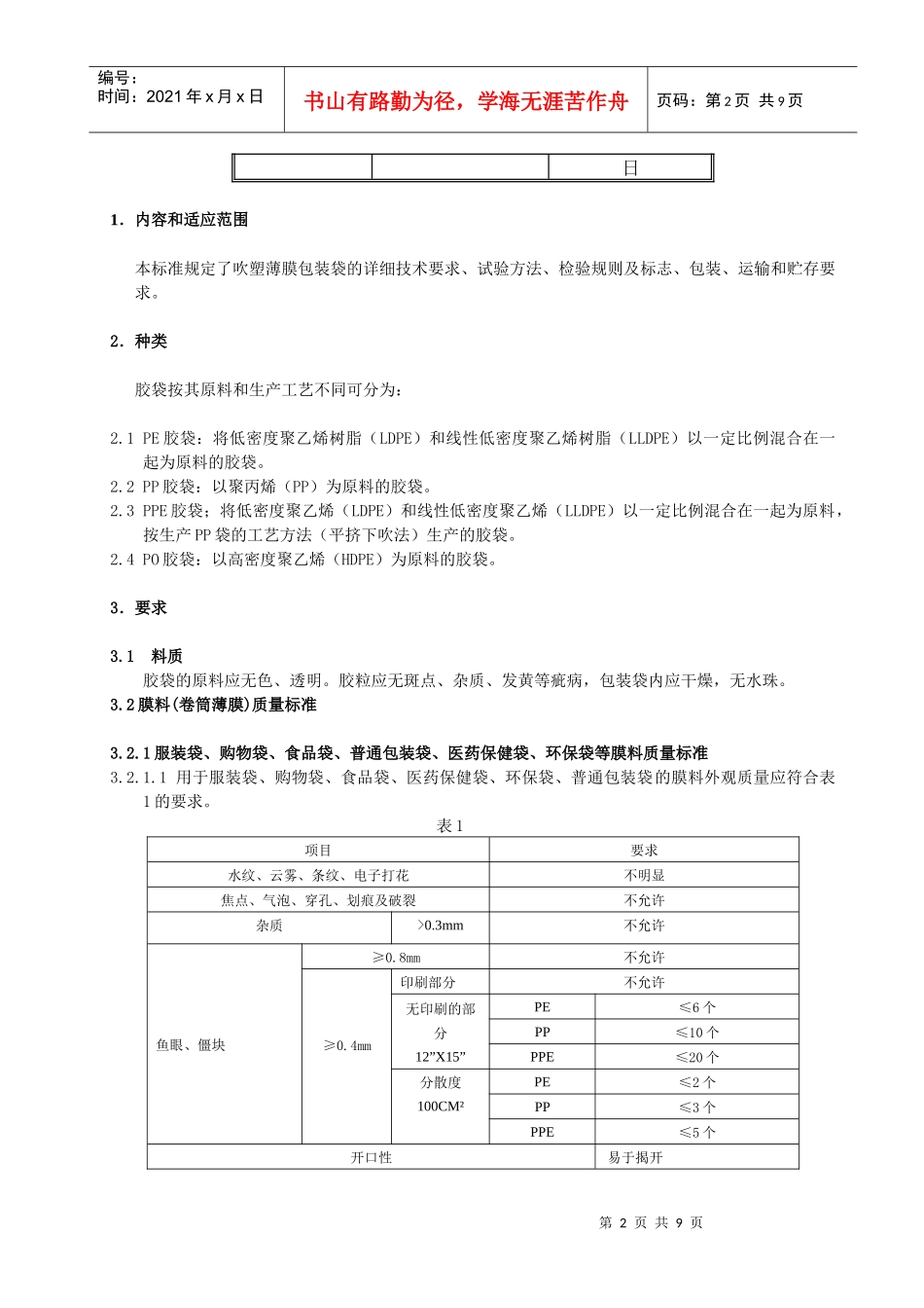 胶袋质量检验标准_第2页