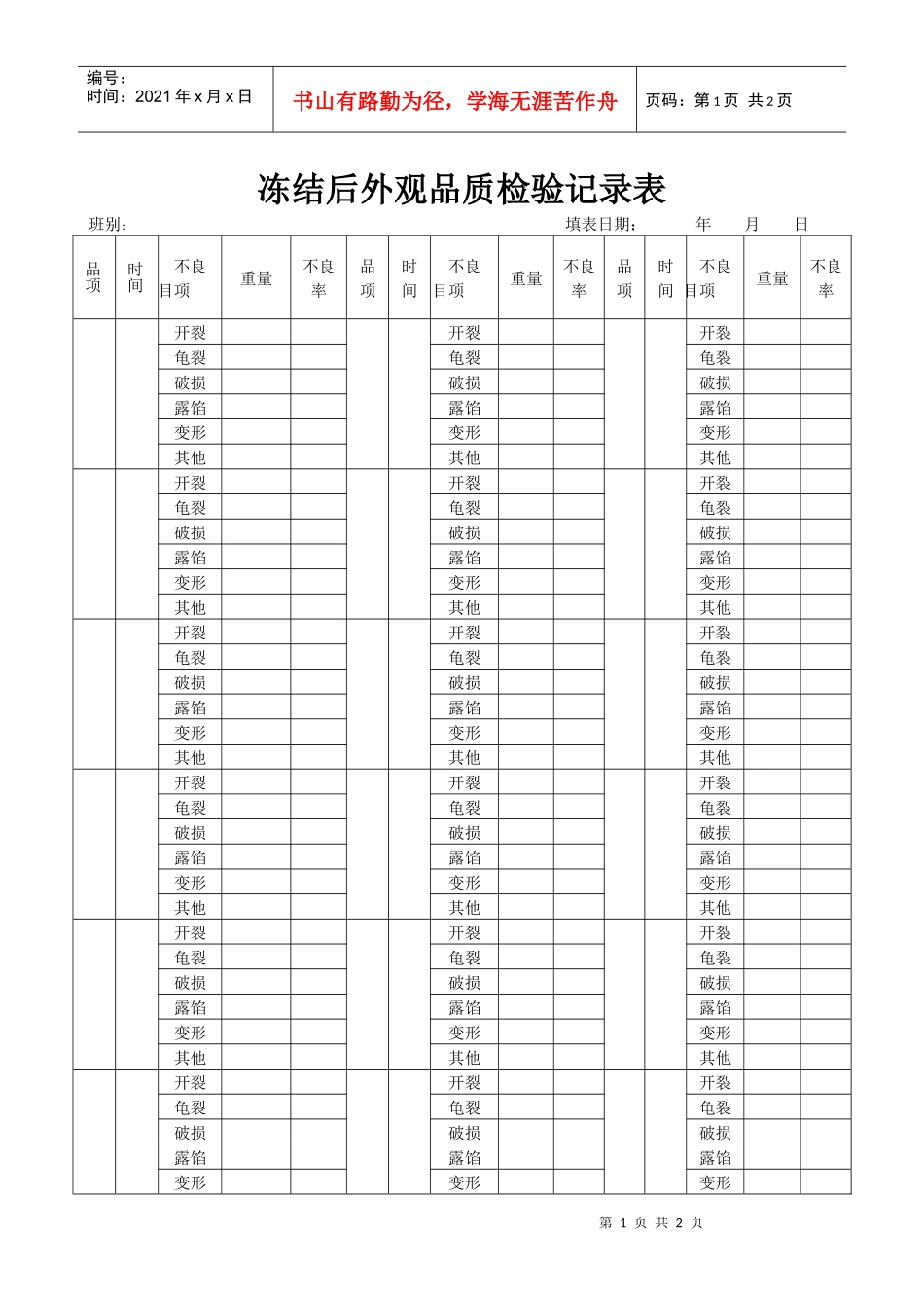 冻结后外观品质检验记录表(1)_第1页
