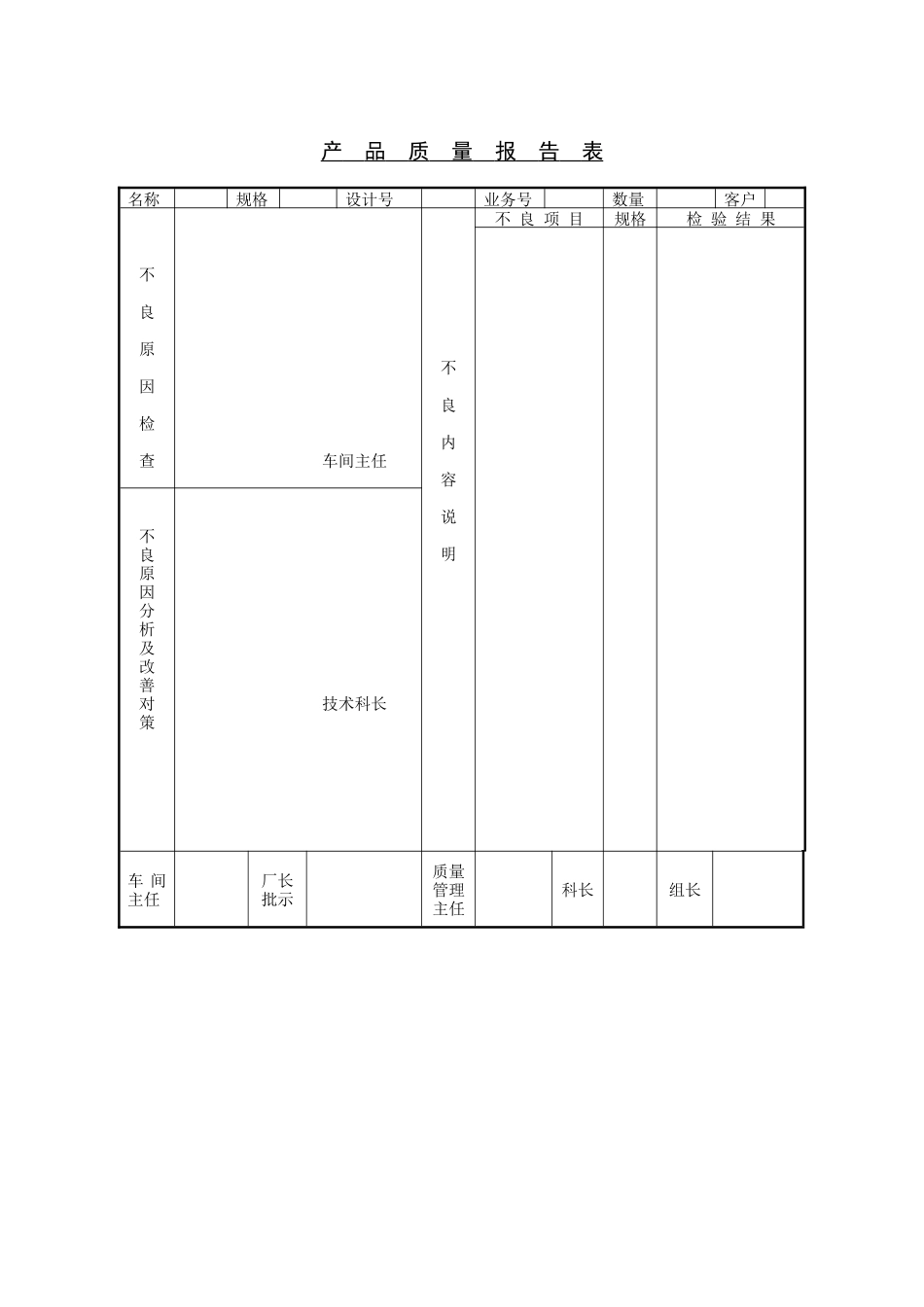 产品质量报告表_第1页