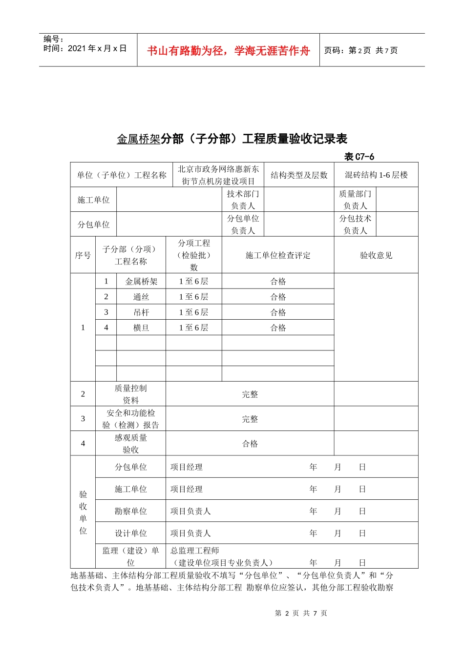 分部(子分部工程质量验收记录表)_第2页