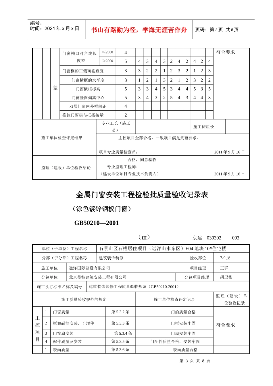 新XXXX门安装工程检验批质量验收记录表005_第3页