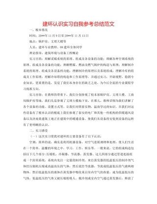 建环认识实习自我参考总结范文