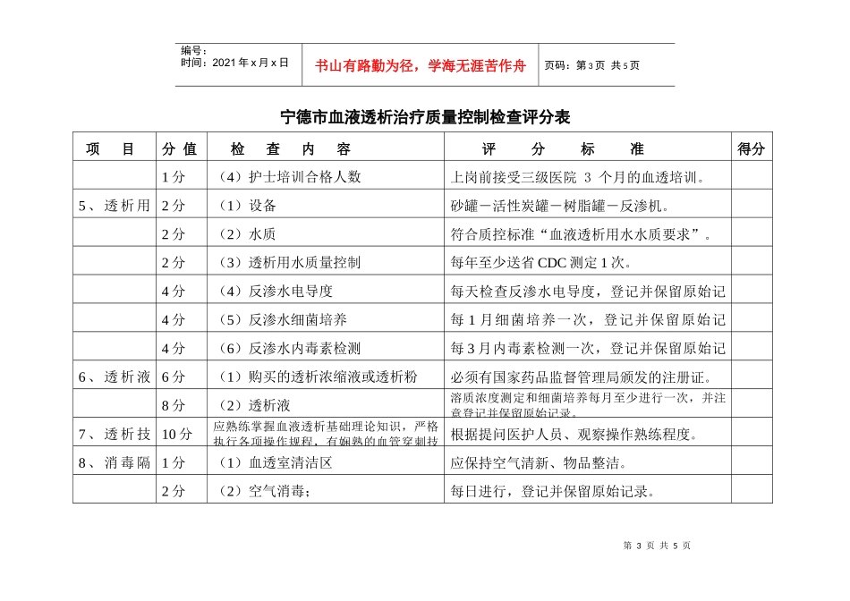 宁德市血液透析治疗质量控制检查表_第3页
