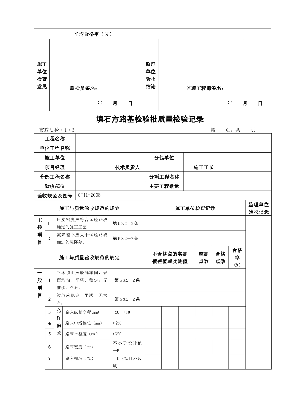 检验批质量检验记录表格新内业表城镇道路工程(CJJ1-20_第3页