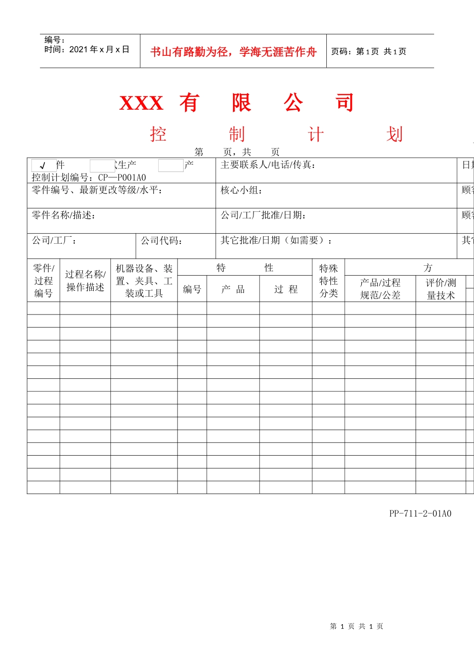 APQP控制计划_第1页