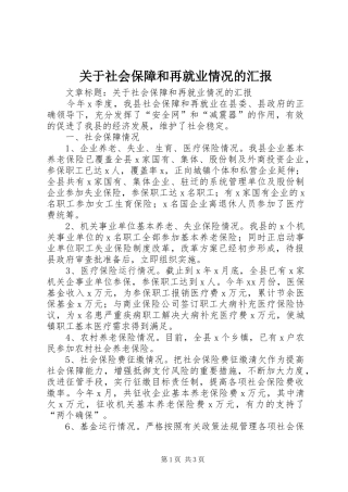 关于社会保障和再就业情况的汇报