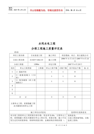 各类工程施工质量评定表