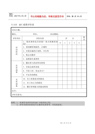 QCC成果评价表