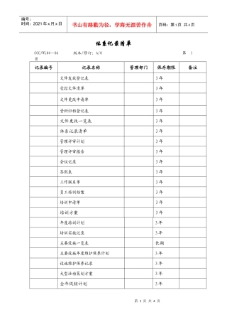 001质量记录清单