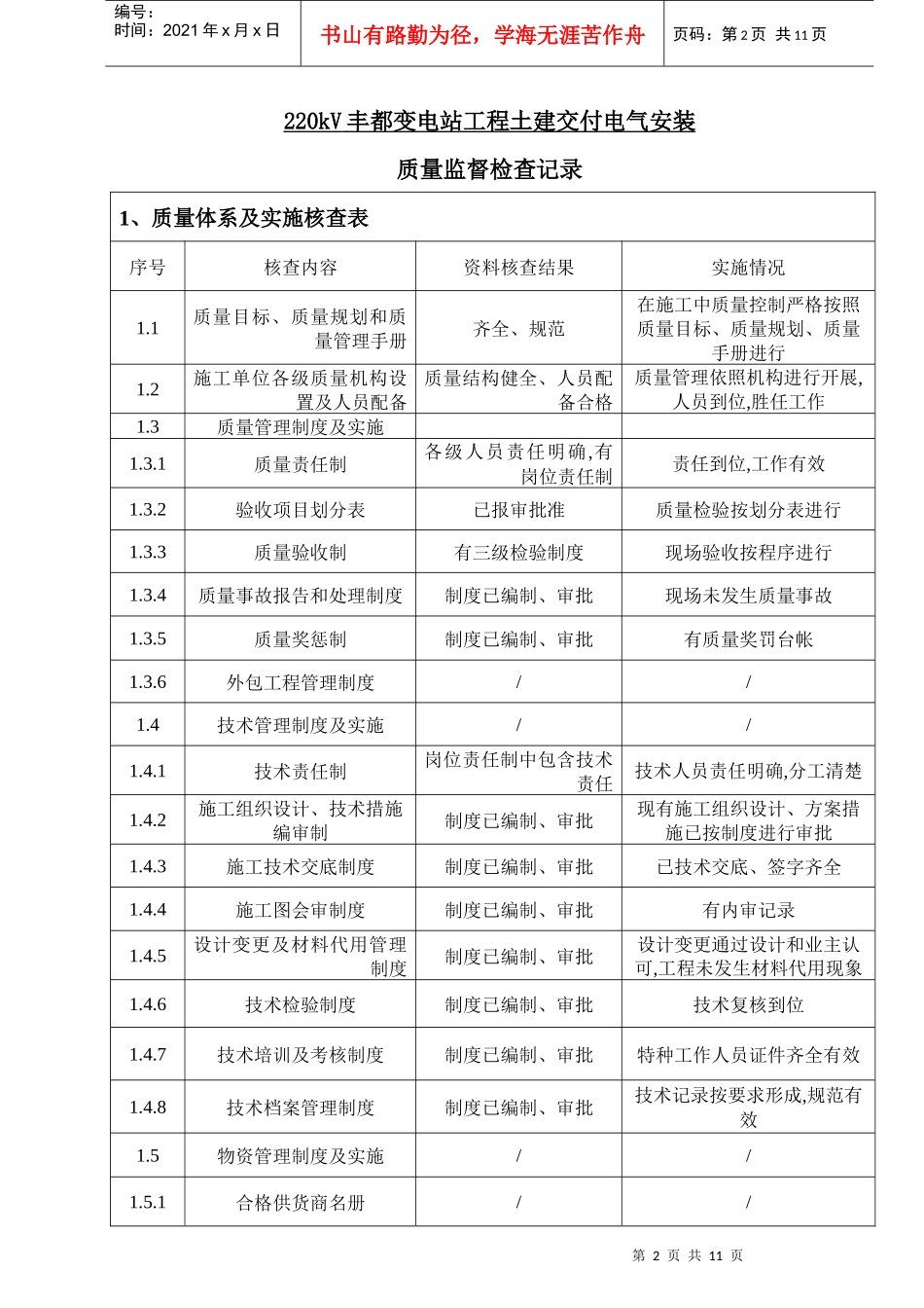 某变电站工程质量自检检查记录表_第3页