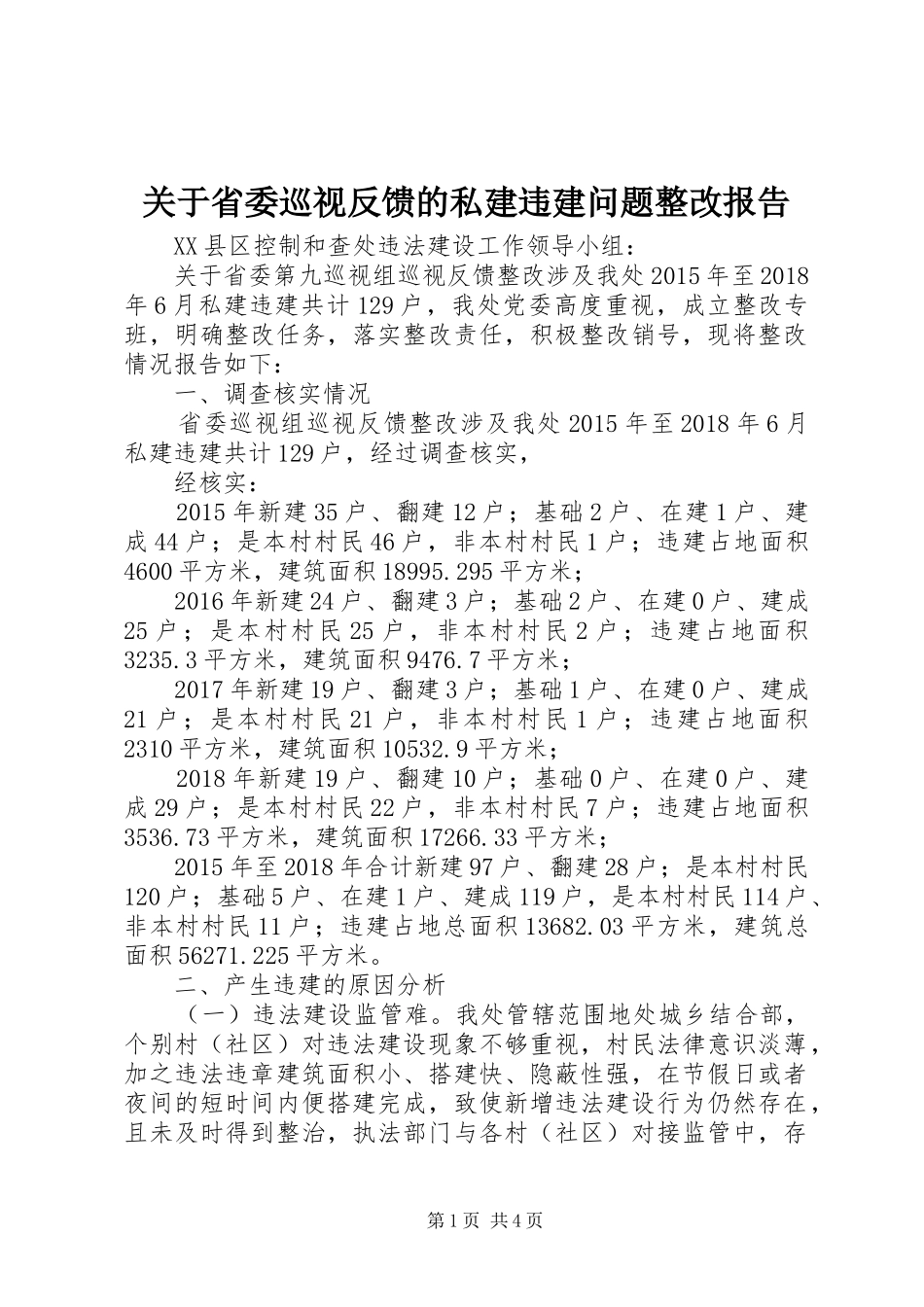 关于省委巡视反馈的私建违建问题整改报告_第1页
