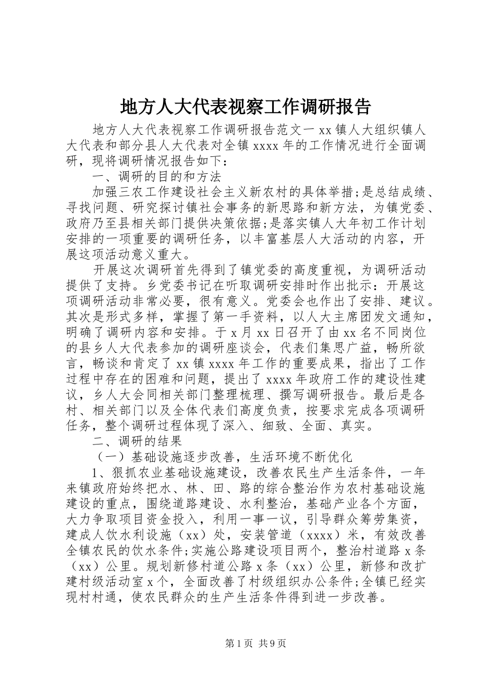 地方人大代表视察工作调研报告_第1页