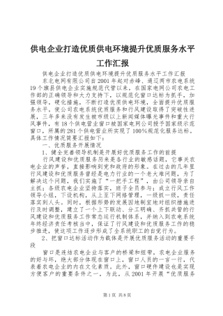 供电企业打造优质供电环境提升优质服务水平工作汇报