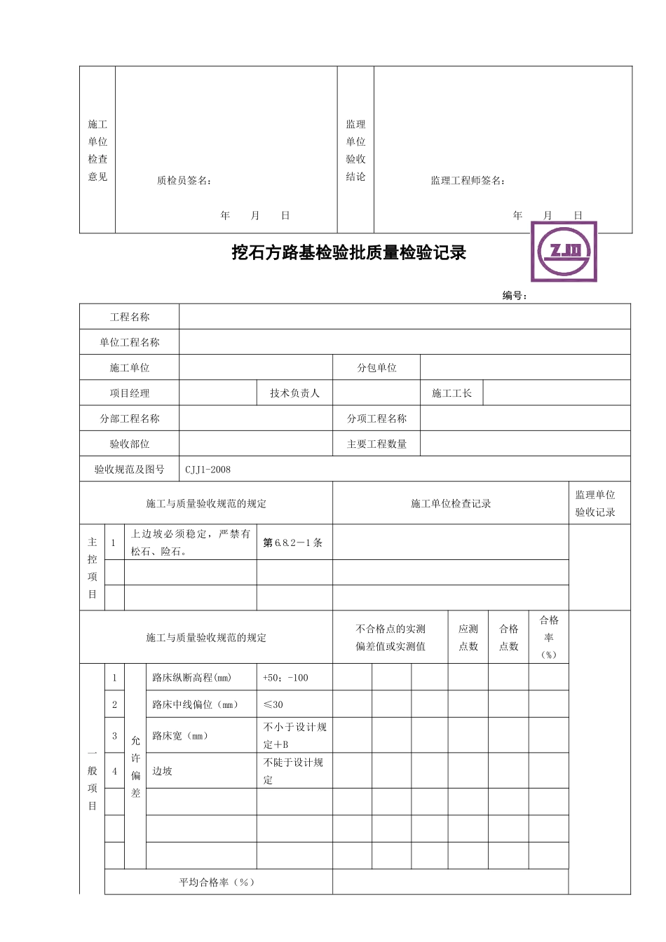 市政道路工程检验批质量检收记录表_第2页