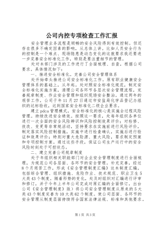 公司内控专项检查工作汇报