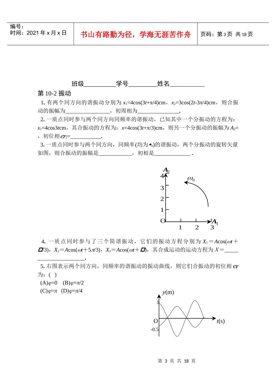 两个不同的轻质弹簧分别挂上质量相同的物体1和2_第3页