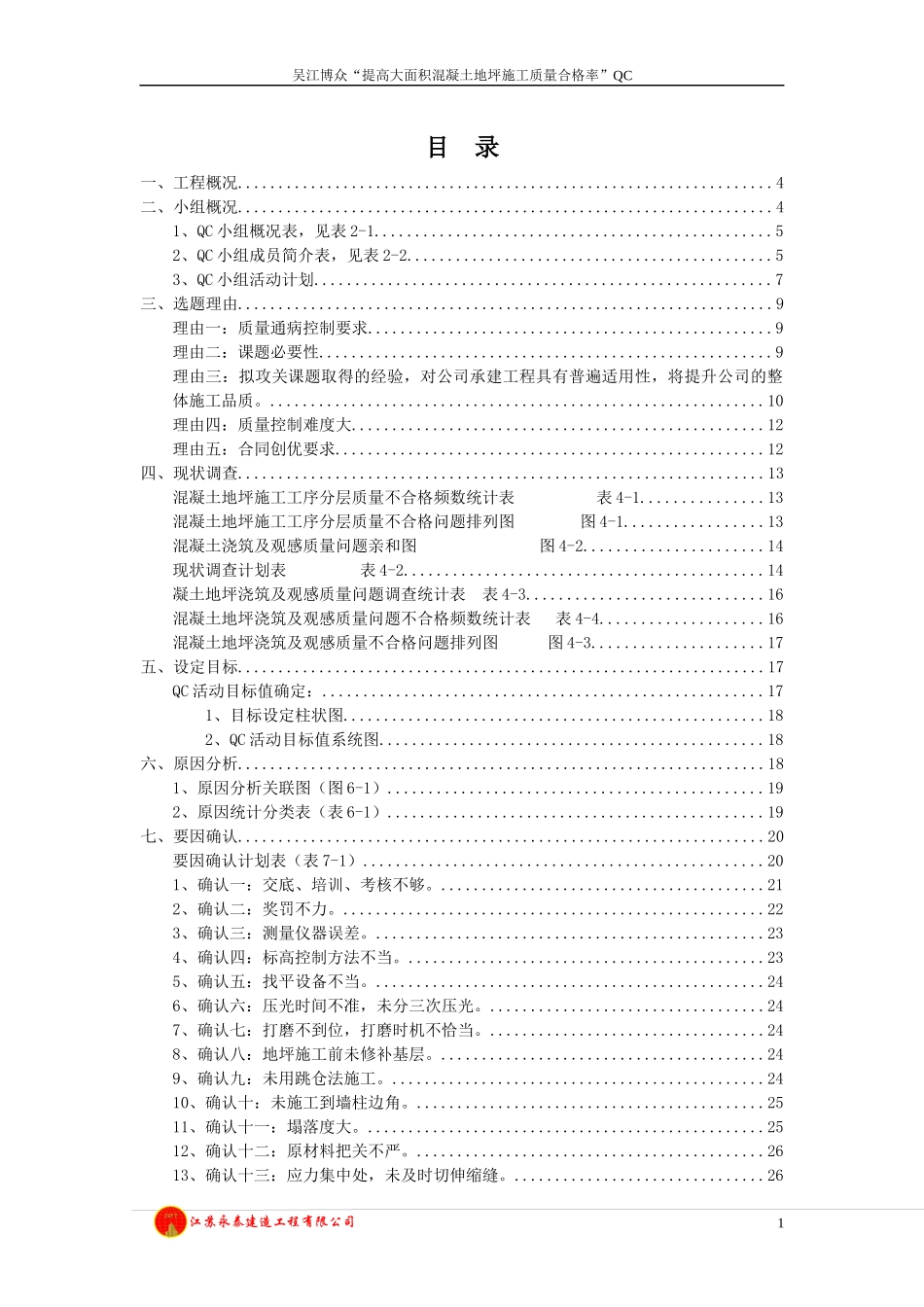 QC提高大面积混凝土地坪施工质量合格率_第1页