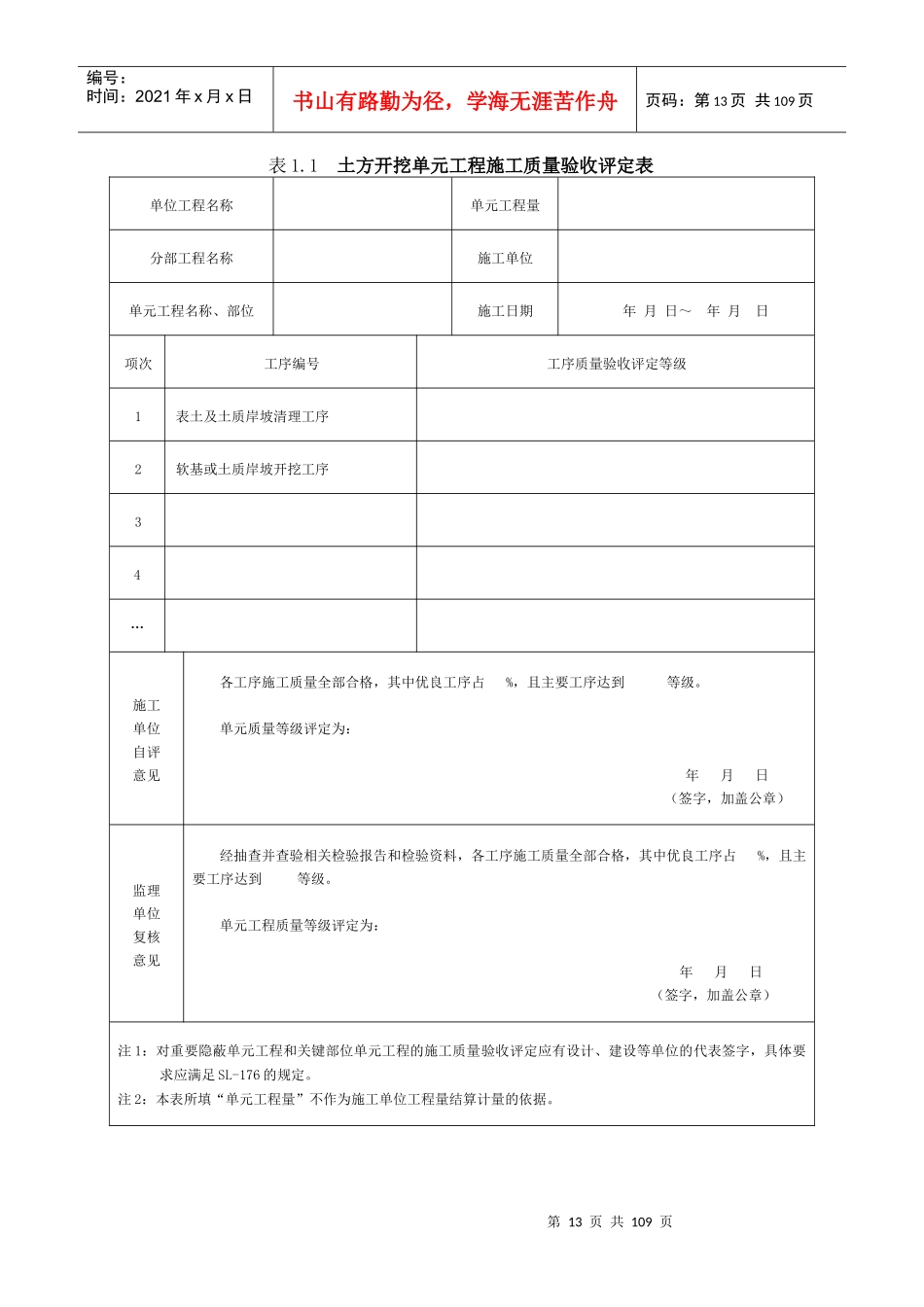 1土石方工程质量评定表及填表说明_第2页