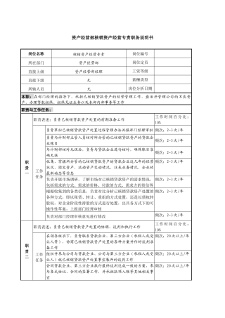 信托投资公司资产经营部核销资产经营专责职务说明书